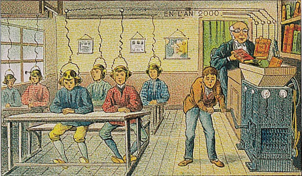 A L'Ecole (1910), an image from the French artist Villemard, from the series Utopie 2000